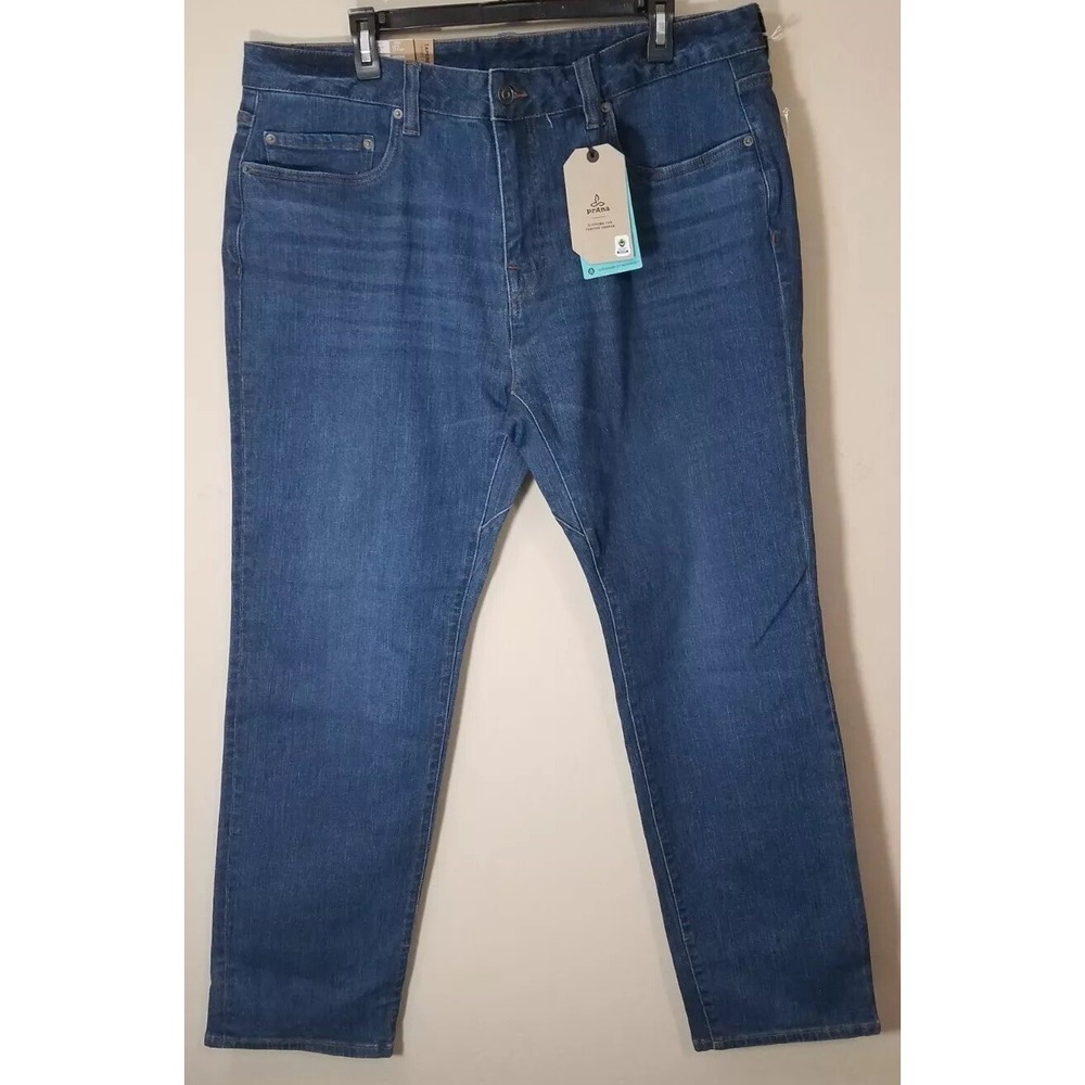 Prana Hillgard Slim Jeans Men 38x30 Tapered Denim Organic Medium Ozone Wash‎ NEW